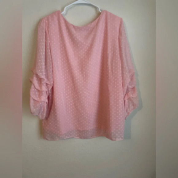 Zac & Rachel women’s pink Swiss dot blouse with ruffled sleeves size L - Picture 2 of 7